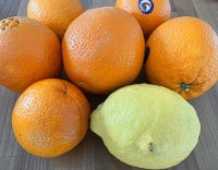 Orangen und Amalfi-Zitrone für den Orangenschaum auf marinierten Orangenfilets