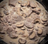Champignons, Sahnesauce und das Kalbfleisch ziehen noch kurz durch